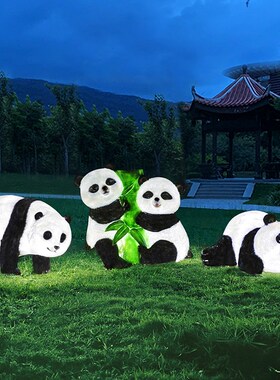 发光仿真熊猫雕塑玻璃钢动物摆件幼儿园小区草坪装饰园林景观小品