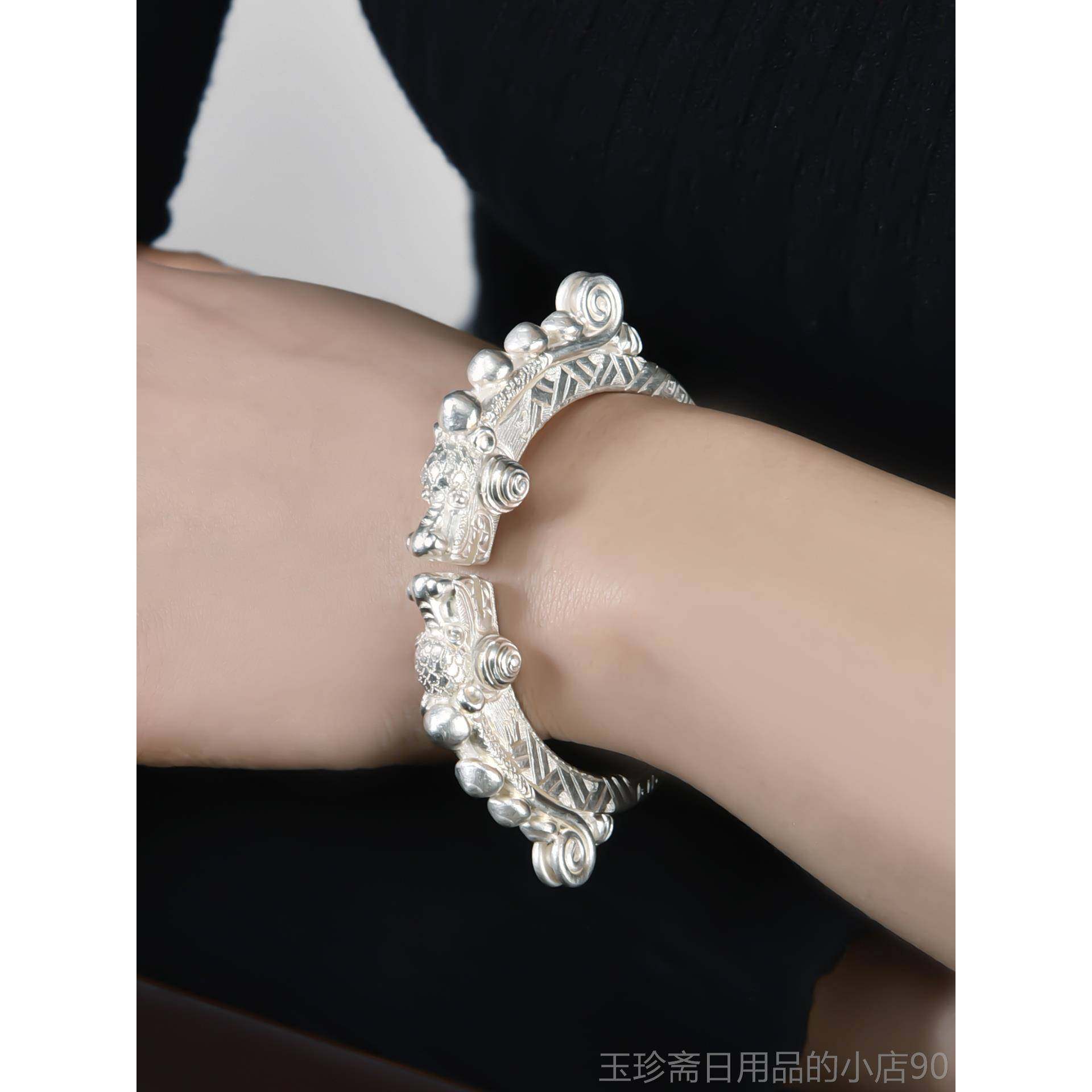 正品古手镯女纯银中国风99性纯银风手镯中性男女活9口时尚个潮龙 - 图1