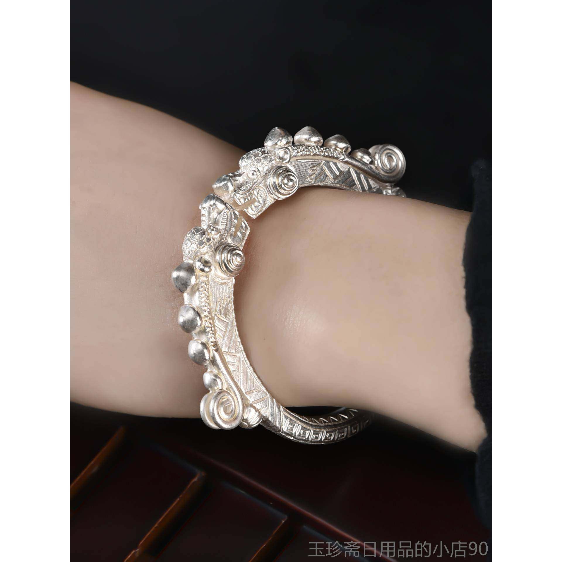 正品古手镯女纯银中国风99性纯银风手镯中性男女活9口时尚个潮龙 - 图2