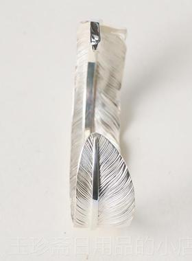 正品屿原手创民风手工錾刻偶纯银羽毛开口复古手镯小众设计鹰羽族