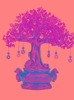 黄水晶摇钱树聚宝盆家装送礼摆件办公室店铺酒柜客厅装饰开业礼品