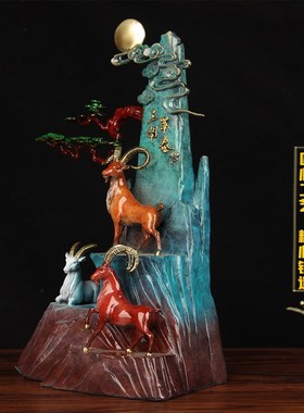 铜聚宝盆三羊开泰摆件  铜三羊开泰摆件 铜羊摆件