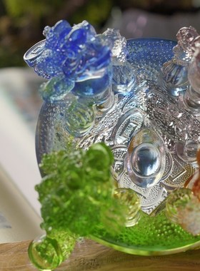 2025琉璃四方纳财金蟾聚宝盆招财摆件八方来财葫芦元宝家用吉祥物