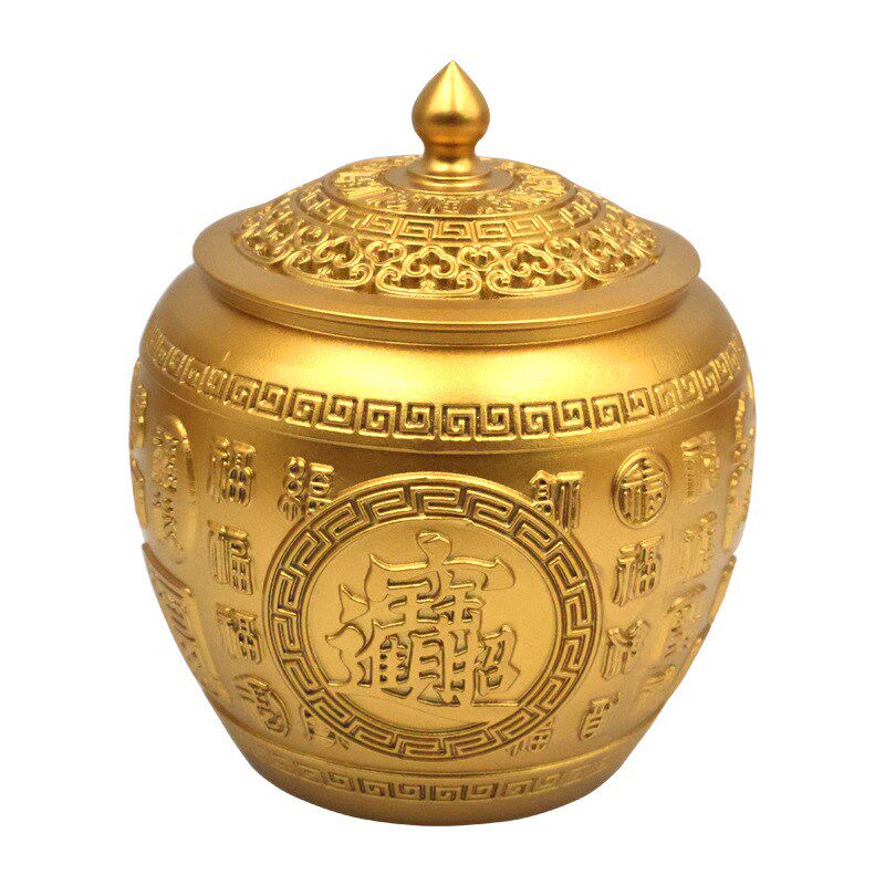 新款黄铜福字茶叶罐摆件高档大号金属茶盒储存精品密封平安百福,淘宝优惠券,粉丝福利购,淘宝优惠卷