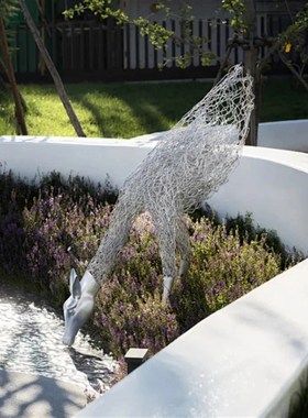 不锈钢几何梅花鹿雕塑别墅酒店项目部软装饰品售楼处室内大堂摆件