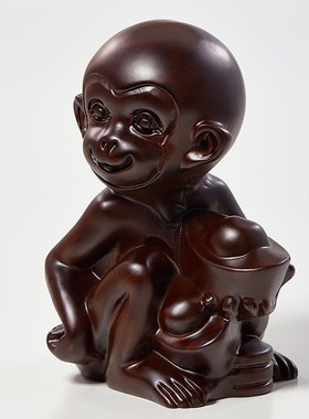 猴子摆件黑檀木雕十二生肖12属猴简约实木猴红木工艺品桌面装饰品