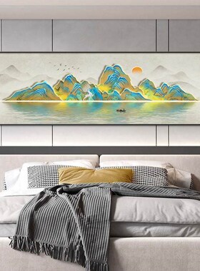 卧室装饰画背靠金山主卧床头背景墙壁画酒店宾馆房间挂画高级感