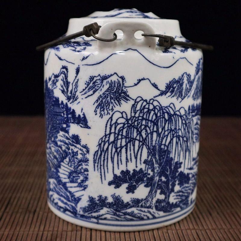 工品粉彩瓷器IWY艺件做旧山水图酒壶杂水家壶居客厅摆饰 - 图2