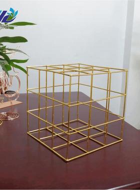 635240约创意铁艺几何形铁摆艺简国风九宫格铁艺软件装饰品