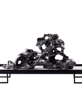 新中式禅意太湖石景观铁艺托盘组合摆件样板间售楼处展示柜装饰品