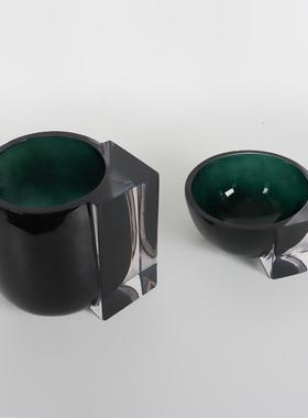 现收客代简约棕色绿色透明树9915246脂艺术花瓶样板间厅玄关匙纳