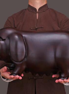 黑檀木一雕刻生tb-60223肖猪摆件对饰大号招财家居客厅酒装柜品实