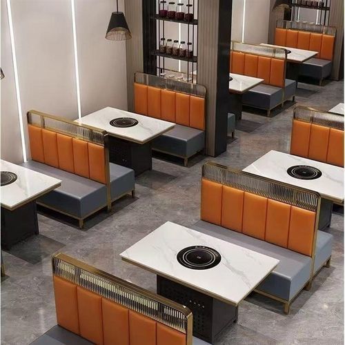 火锅桌子电磁炉一体岩板大理石实木商用烤肉无烟沙发桌椅组合 - 图0