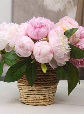 高档仿真花绢花6头牡丹手札花束家居客厅餐厅玄关摆设摆件婚庆