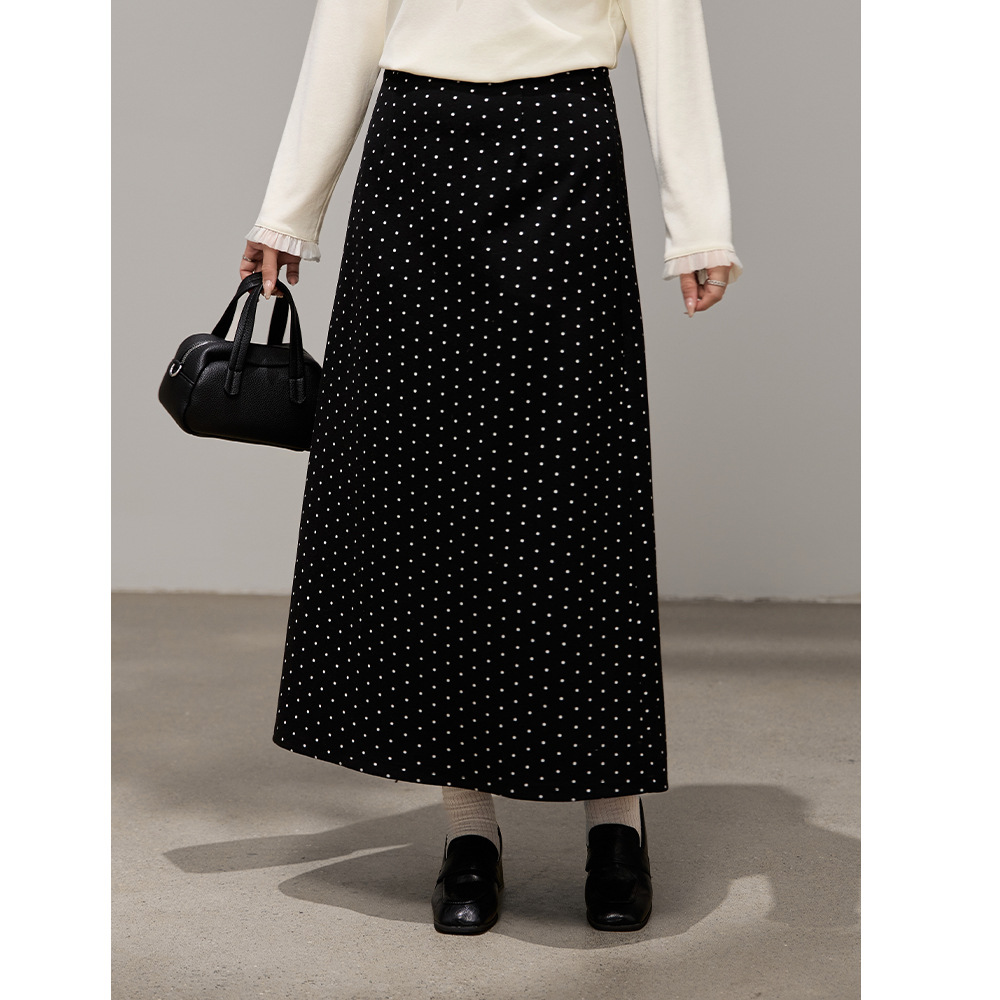 复古高腰A字波点毛呢半身裙冬季胖mm大码女装遮肉显瘦裙子65518 - 图2