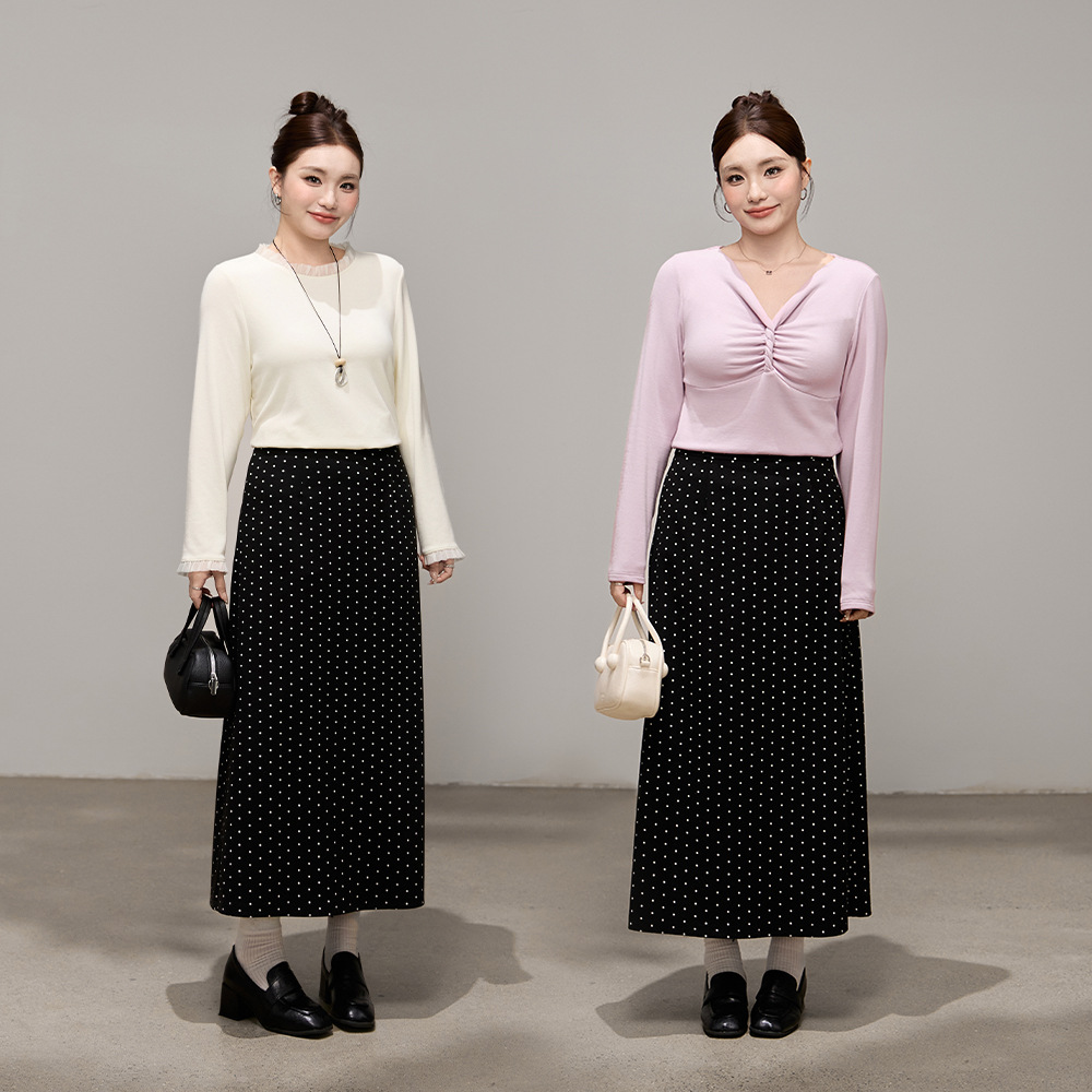 复古高腰A字波点毛呢半身裙冬季胖mm大码女装遮肉显瘦裙子65518 - 图0