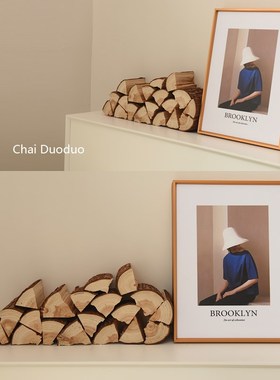 木柴装饰摆件壁炉取暖木头背景墙客厅装饰民宿木材摆件道具木