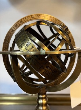 印度进口黄铜书房装饰摆件美欧式桌面浑天仪地球仪多宝格装饰道具