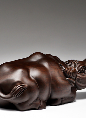 木雕牛摆件黑檀实木雕刻生肖牛家居客厅装饰品开业红木工艺礼品