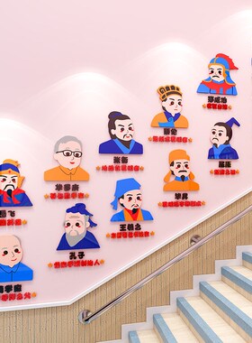 幼儿园墙面装饰中外名人环创主题墙教室走廊楼梯环境布置立体墙贴