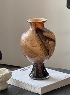 样板间拼色玻璃花瓶中古风灯客厅装饰软装摆件手工琉璃高脚花器