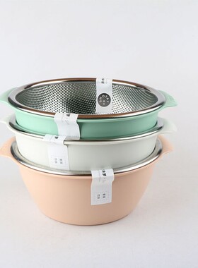 尚泰不锈钢双层沥水篮果盆中式家用水果盆淘米筛