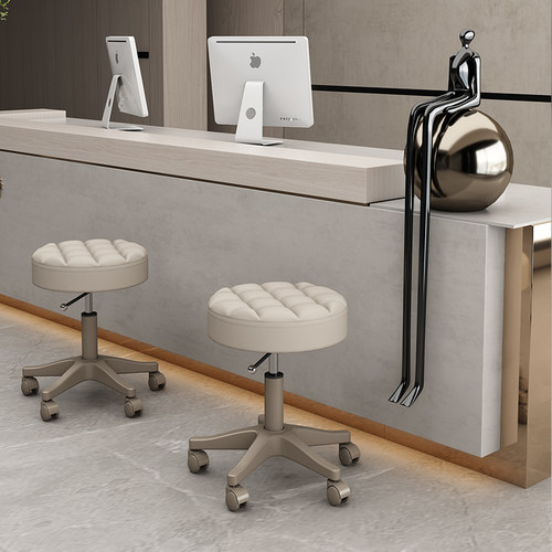 美容院凳子美发美甲理发店专用旋转升降大工椅子滑轮家用酒吧圆凳 - 图2