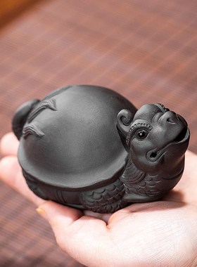 紫砂招财龙龟桌面小摆件创意手工客厅办公室玄关家居装饰精品茶宠