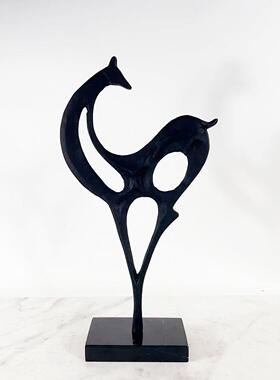 金新中式现间创意属2506动物雕代塑黑色小摆件样板软装饰品