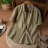 Pure linen short sleeve lapel shirt is comfortable and breathable