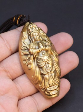 实心黄铜千手手把件观世音菩萨雕刻工艺品转运保平安挂件摆件