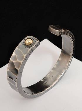 正品古董旧平印锤标志99纯银手锤炼工原版纯银手炼丽刷江雪花手银