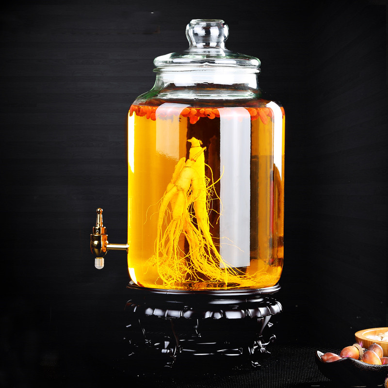 Thickened glass wine bottle with faucet 10kg 5kg ginseng bottle wine making container enzyme grape wine jar for home use