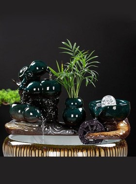 时来运转流水摆件循环水鱼缸生财办公室假山客厅室内招财水缸造景