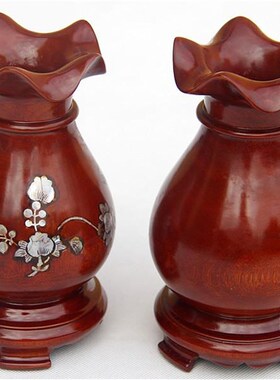 红木家具摆件花梨木木雕相贝花瓶实木中式家居办公室干花瓶工艺品