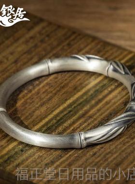 高档祥银居手圆工作足银条制复古竹手镯节.传家