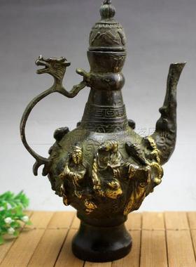 古杂项铜玩器复古仙鎏金YX-10-08八壶酒壶茶壶水壶居家摆件