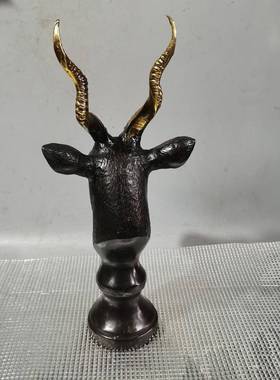 古玩铜器鹿头古工做旧仿收藏摆鹿饰头鹿头摆件艺品铜制复古
