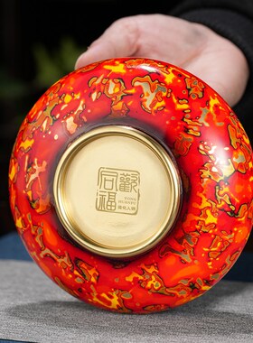 非遗大漆黄铜烟灰缸办公室高档烟灰缸红色高端大气上档次烟灰缸