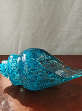 出口国外手工玻璃蓝色大海螺鎏金装饰品摆件家居简约水晶工艺品