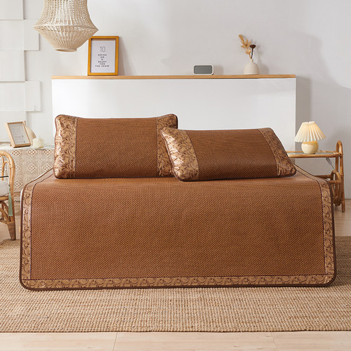 加厚2米双面冰丝凉席三件套1.5米可折叠1.8m双人床0.9m1.2m1m藤席 - 图2