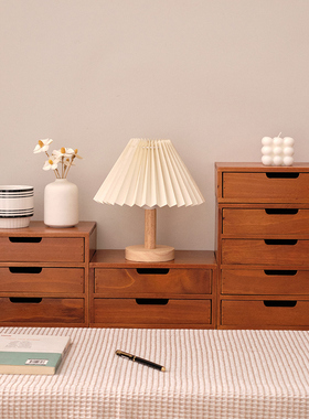 桌面抽屉式三层收纳小号收纳柜木质化妆品杂物盒显示屏增高架