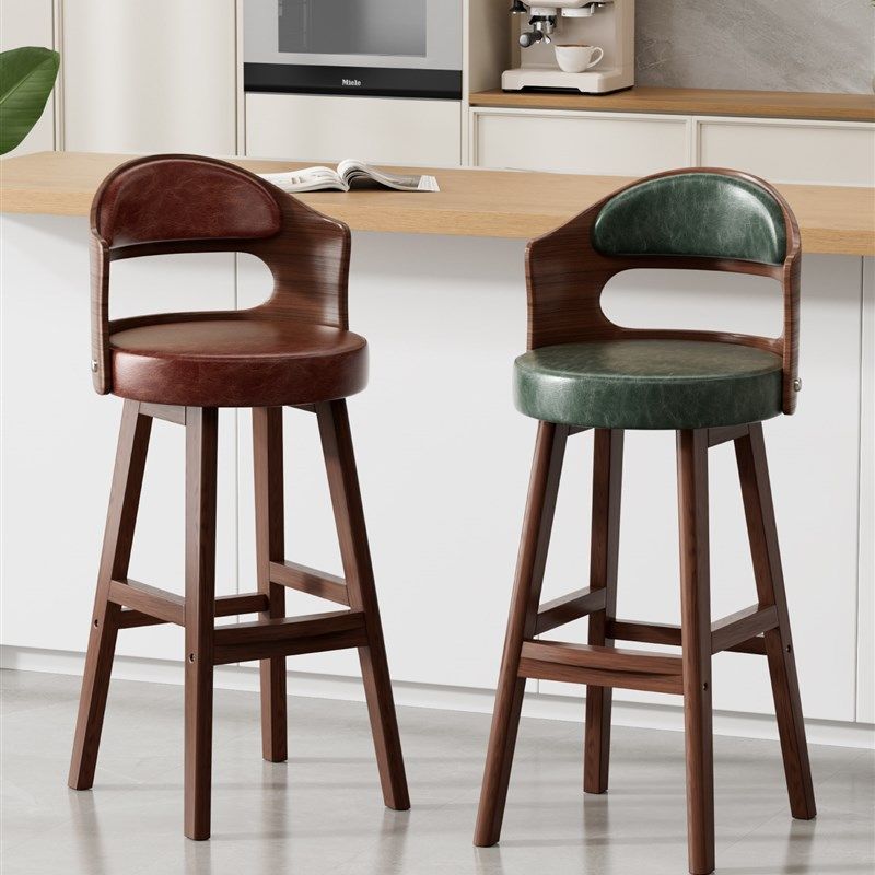 覆古实木吧台椅子家用带靠背高脚椅岛台凳子商用酒店前台收银吧凳,淘宝优惠券,粉丝福利购,淘宝优惠卷