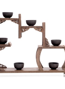 昊林轩红木紫砂壶架子茶具架小博古架 鸡翅木实木托架多宝阁底座