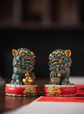创狮意砂石彩金石子可养招财摆件醒狮一tb-76160青面对精品家居办
