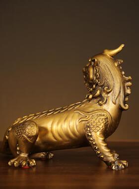 黄铜装QDR谛厅听地藏王室坐骑独角神兽摆件大号客办公饰开业礼品