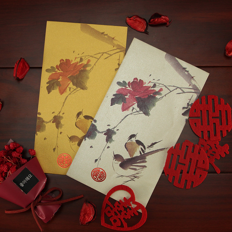 中式红包结婚创意婚礼喜字水墨香港利是封大小千元礼金袋四色喜鹊 - 图1