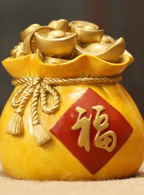 财旺福袋钱袋办招摆财VRC进宝摆件聚宝盆客厅书房公桌面件店室铺