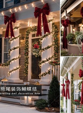 圣诞树节日氛围感装饰布置红色蝴蝶结店铺橱窗陈列拍照打卡道具
