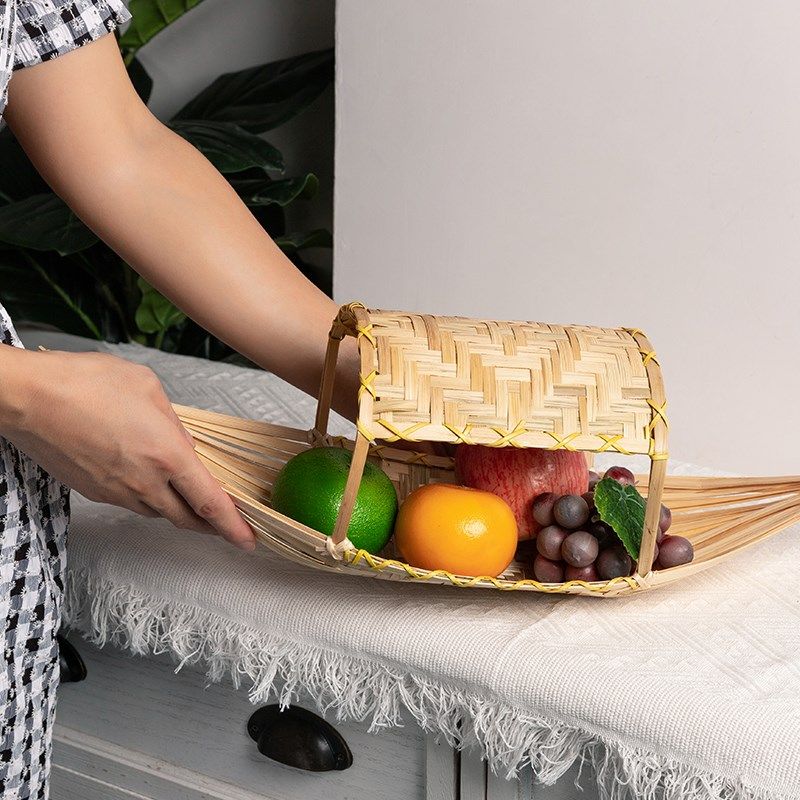 酒店菜篮手工竹编船形提篮船型特色菜盘工艺果盘时尚果篮竹制品,淘宝优惠券,粉丝福利购,淘宝优惠卷